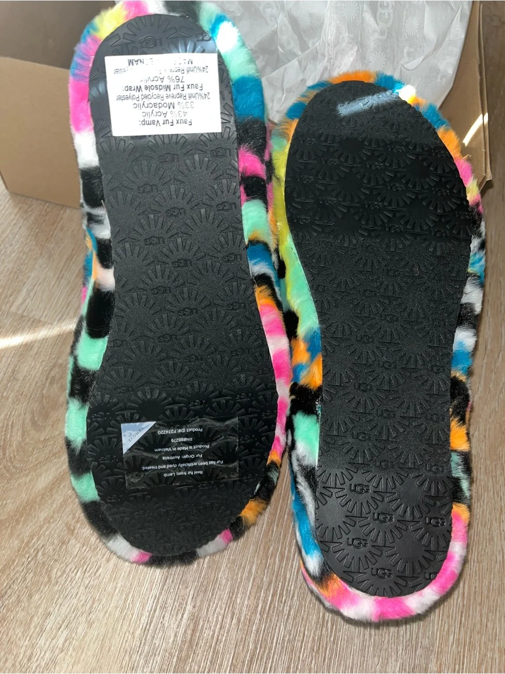 UGG  Multicolor Faux-Fur Slide Sandals - Pink, Teal, Orange, Yellow & Black